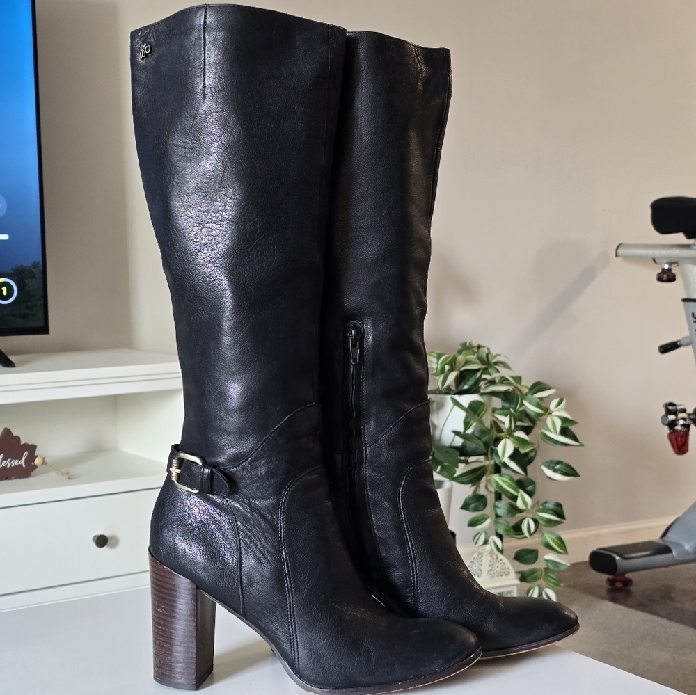 Sam Edelman Lucy Soft Black Leather Knee-High Riding Boots Size 10